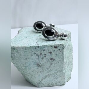 Silpada RARE 🦄 Sterling Silver & Onyx Bead Ball Drop TUG BOAT Earrings